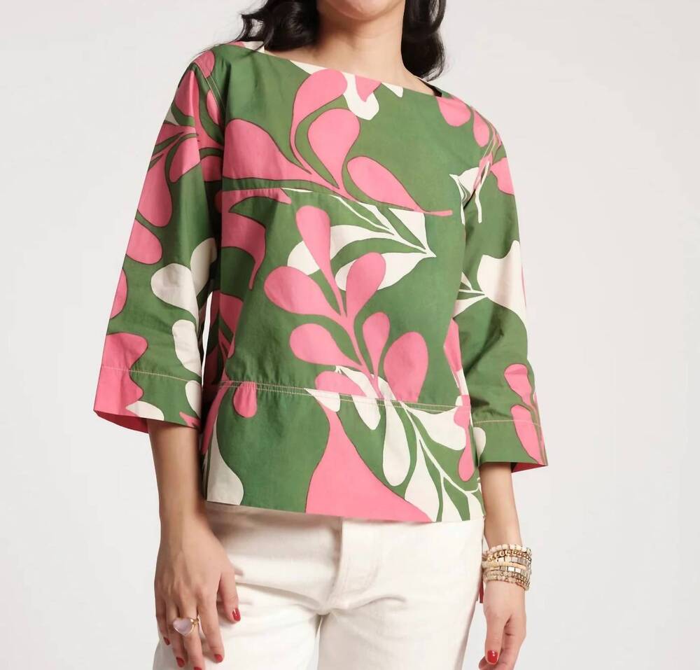 NEW FRANCES VALENTINE women's mid century palm cotton carly top in green
